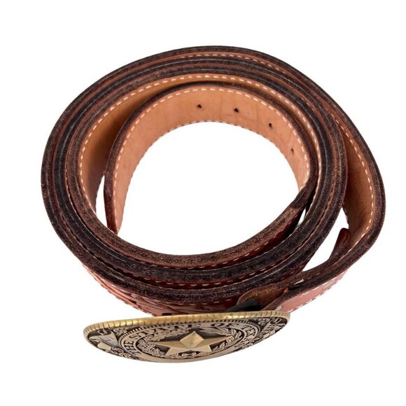 Size 66 Mens Belt Lone Star Buckle on Tooled Leather Belt Nubuck Floral - Picture 2 of 11